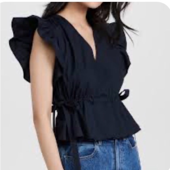 Ulla Johnson Tops - Ulla Johnson Iyla Top Navy flutter sleeves, peplum side tie closures. Size 4